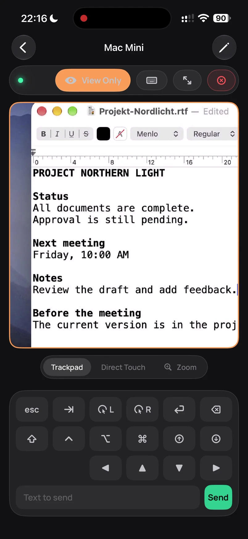 Vergrößertes Mac-Dokument mit aktiviertem Nur-anzeigen-Modus